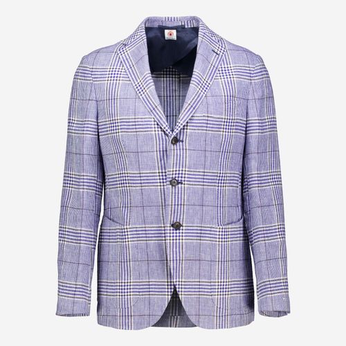 Blauer Blazer aus Leinen mit Karomuster