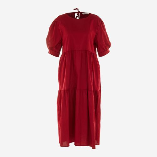 Rotes Midikleid mit Volantsaum