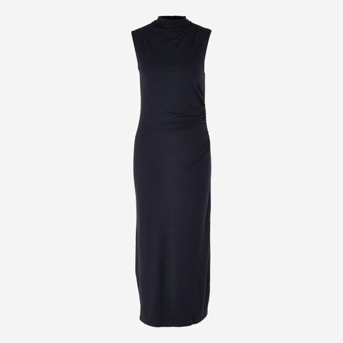 Schwarzes Midikleid mit Raffung
