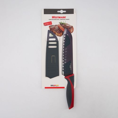 Graues Santokumesser mit Klingenschutz 28x4cm