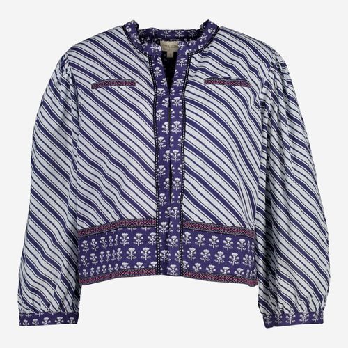 Weiß-blaue Hemdbluse mit Streifenmuster