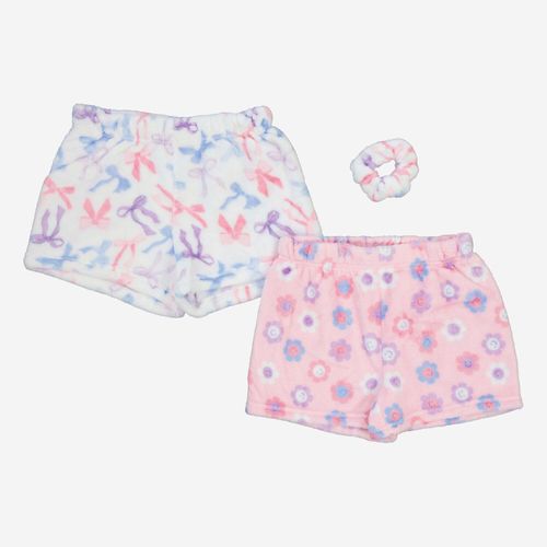 2er-Pack mehrfarbige Shorts aus Plüsch mit Haargummi