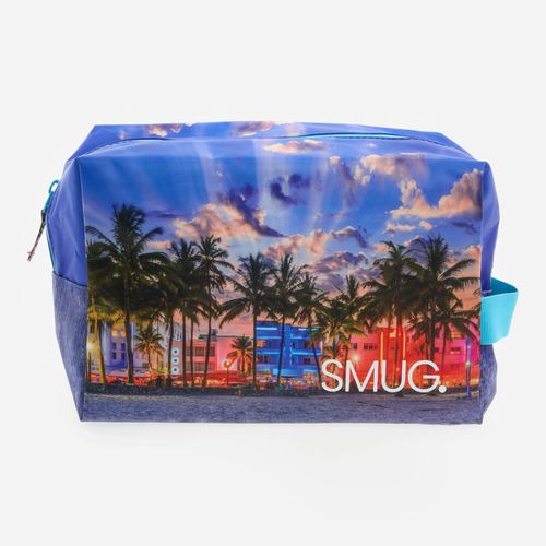 Blaue Kosmetiktasche mit Strandmotiv
