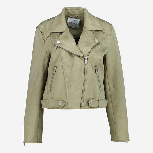 Grüne Bikerjacke in Wildlederoptik