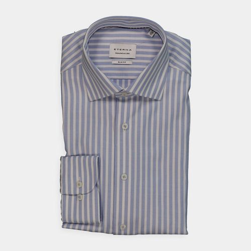 Blau-weißes Slim Fit Anzguhemd mit Streifenmuster