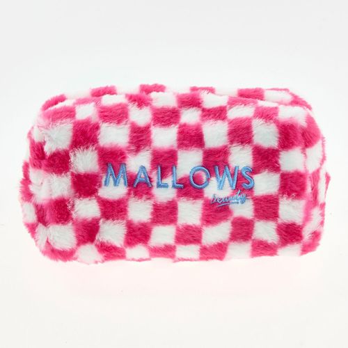 Pink-weiße Kosmetiktasche aus Kunstfell