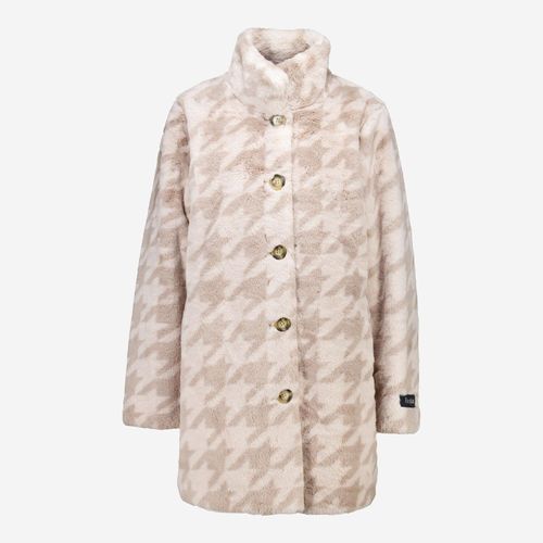 Beige Nonna Mantel aus Kunstfell mit Hahnentrittmuster