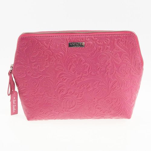 Fuchsiafarbene Francesca Kosmetiktasche aus Leder