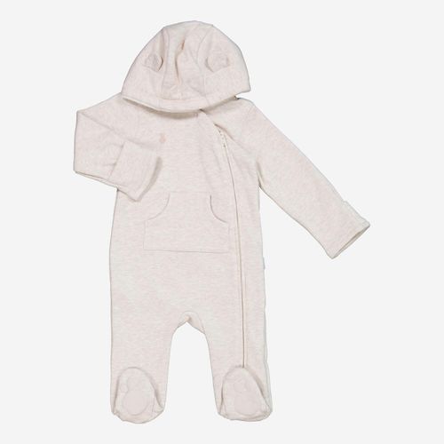 Beigefarbener Strampler mit Kapuze und Fleece-Futter