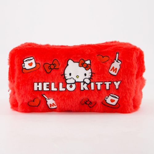 Rote Kosmetiktasche aus Kunstfell mit Hello-Kitty-Motiv