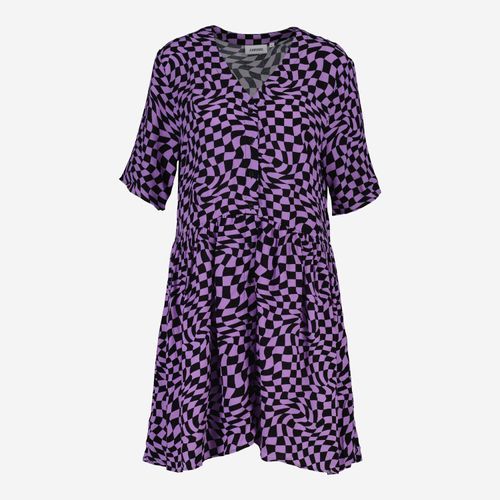 Violettes und schwarzes Midikleid mit Karomuster