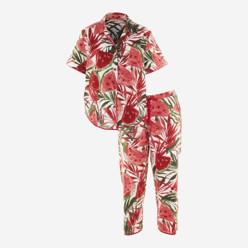Roter Pyjamaset aus Ober- und Unterteil mit Muster