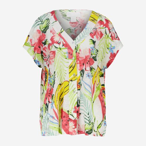 Mehrfarbige Bluse mit V-Ausschnitt aus Leinenmischung