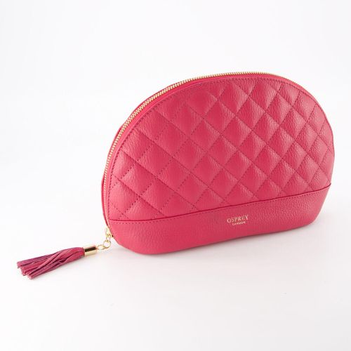 Fuchsiafarbene Olivia gesteppte Kosmetiktasche aus Leder
