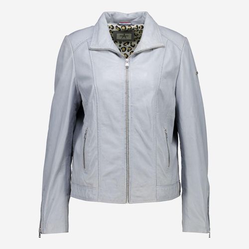 Graue Lederjacke mit Logo