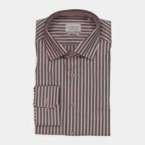 Blau-dunkelrotes Comfort Fit Anzguhemd mit Streifenmuster