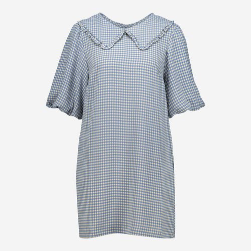 Blau-beigefarbenes Minikleid