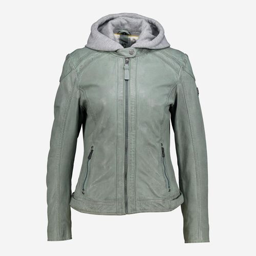 Grüne Jacke aus Leder mit abnehmbarer Kapuze