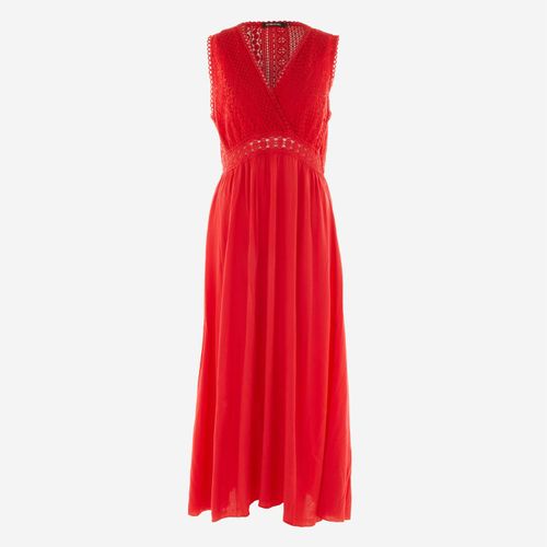 Rotes ärmelloses Maxikleid mit Spitzenoberteil