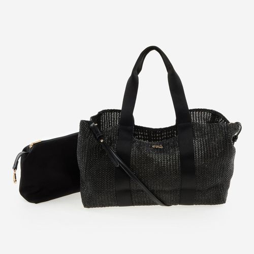Schwarze geflochtene Henkeltasche