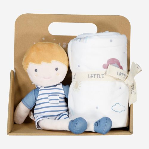 2-tlgs mehrfarbige Geschenkset aus Kuscheltier und Babydecke