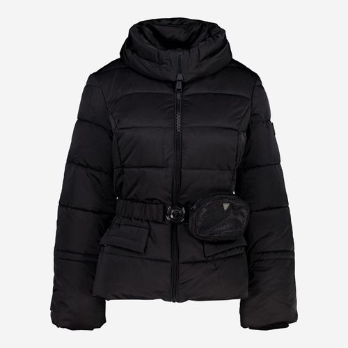 Schwarze Pufferjacke mit Gürtel und Etui