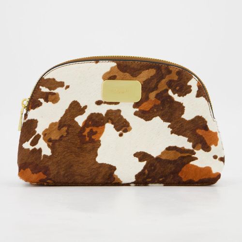 Weiß-braune Maeva Kosmetiktasche aus Rindsleder