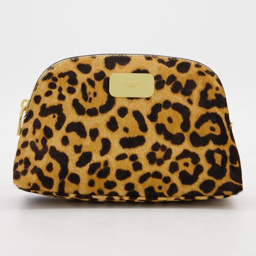 Hellbraune Maeva Kosmetiktasche aus Leder mit Muster