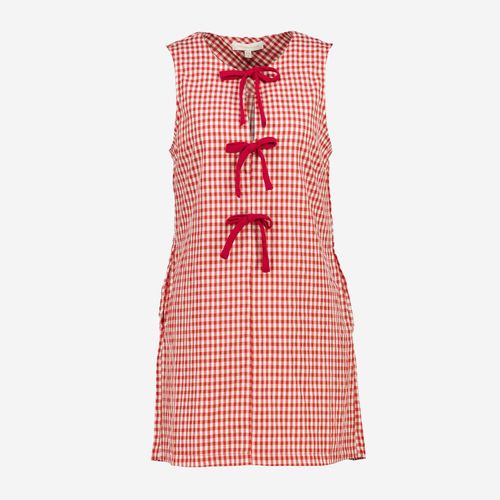 Rot-weißes Aline Minikleid mit Karomuster