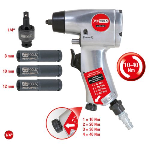 KS Tools Glühkerzen-Druckluft-Vibrationsschrauber Satz 152.1060, 40 Nm, 1/4 Zoll inkl. 3x Schlagschraubernuss + Kardangelenk