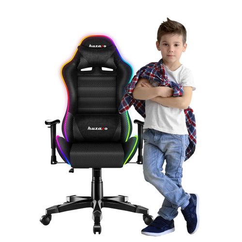 Huzaro Kinder Schreibtischstuhl Ranger 6.0 Gaming Stuhl Racing Sessel Bürostuhl Drehstuhl Gamer bis 130 kg RGB Led Schwarz