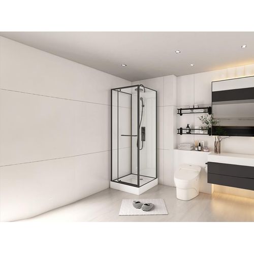 Duschkabine - beidseitige Montage - Höhe anpassbar - Schwarz matt - 80 x 80 x 213/232 cm - SAVITO