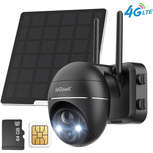 ieGeek 3G/4G LTE Überwachungskamera Aussen mit SIM Karte 3MP PTZ Solar IP kamera mit Solarpanel, PIR Bewegungsmelder,Farbe Nachtsicht,2-Wege-Audio