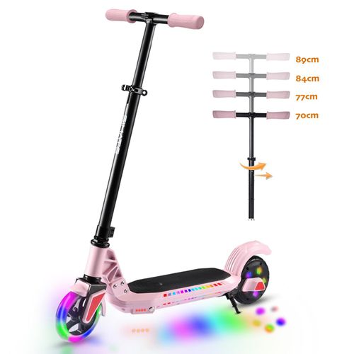 Elektroroller Für Kinder 4–8 Jahren, Kinder E Roller Mit Verstellbarer Höhe, Max. 12 km/h, 110W, Bis 60kg, Elektroscooter Rosa