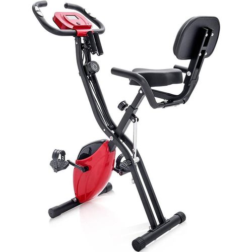 X-Bike magnetische faltbares Fitness Fahrrad Heimtrainer mit Trainingscomputer und Expanderbänder für Cardio Workout Indoor Cycling Rot