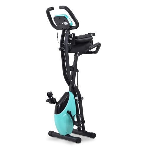 X-Bike magnetische faltbares Fitness Fahrrad Heimtrainer mit Trainingscomputer und Expanderbänder für Cardio Workout Indoor Cycling Blau