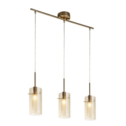 Pendelleuchte Rauchglas Metall E14 H: max. 130 cm in Messing Champagner 3-flammig länglich Modern