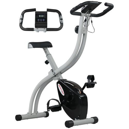 SPORTNOW Klappbarer Heimtrainer, Fitnessbike, Indoor Cycling Bike, 8 Stufen magnetischer Widerstand, verstellbarer Sattel, Griffe, Multifunktions-LCD-Display, Tablet-Halterung, Stahlgrau
