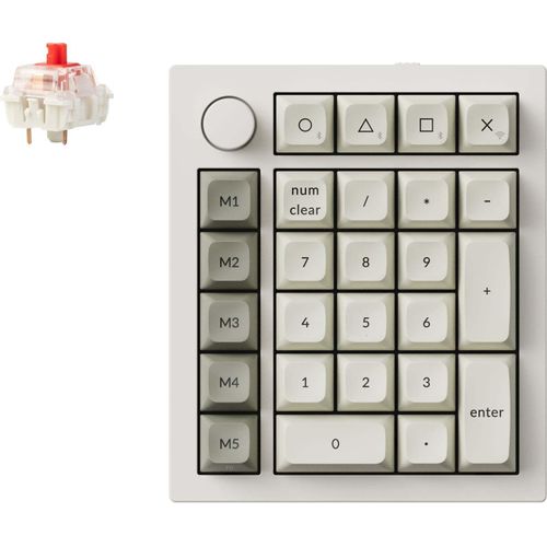 Keychron Q0 Max QMK Kabellose Mechanische Numpad / Ziffernblock, QWERTY US, Knob, Shell White, Gateron Jupiter Red Q0M-P1