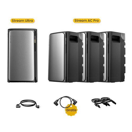 Balkonkraftwerk mit Speicher 7680Wh, EcoFlow Stream Ultra 1920Wh Speicher mit Stream AC Pro 1920Wh Speicherx3 und Kabel für Balkonkraftwerk