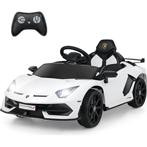 GOPLUS Elektroauto für Kinder, Lamborghini Kinderauto mit LED Scheinwerfer, Hupe, Fernbedienung, Musik, USB & MP3, 3-5 km/h Elektro Auto, Weiß