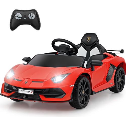 GOPLUS Elektroauto für Kinder, Lamborghini Kinderauto mit LED Scheinwerfer, Hupe, Fernbedienung, Musik, USB & MP3, 3-5 km/h Elektro Auto, Rot