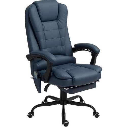 Massage-Bürostuhl, 7 Vibrationspunkte, verstellbare Fußstütze & Lehne, bis 120 kg, Lederoptik, Blau