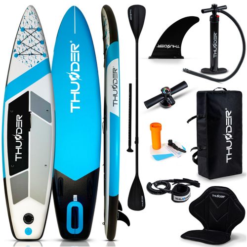 THUNDER® Stand Up Paddle Board | MARIS | 320x75x15cm | BLUE | Bis 150kg | Komplettset | Aufblasbar | Paddleboard | SUP Zubehöre | Kajak Sitz |