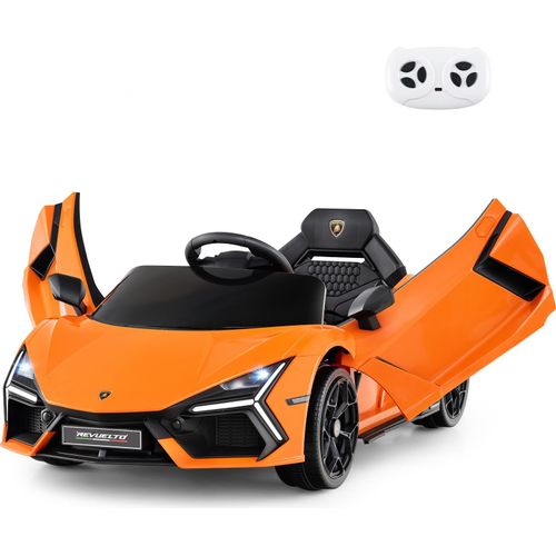 GOPLUIS Elektroauto für Kinder, 12V Lamborghini Kinderauto elektrish in 2 Modi, mit Fernbedienung & LED-Leuchten & Hupe & Musik, Orange