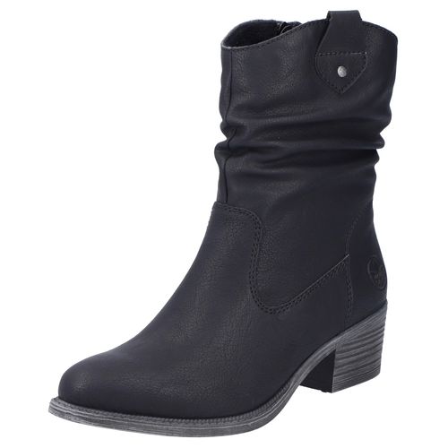 Westernstiefelette RIEKER, Damen, Gr. 41, schwarz, Lederimitat, modisch, Schuhe, Cowboyboots, slouchy Schaft, Blockabsatz, mit Innen-Reißverschluss