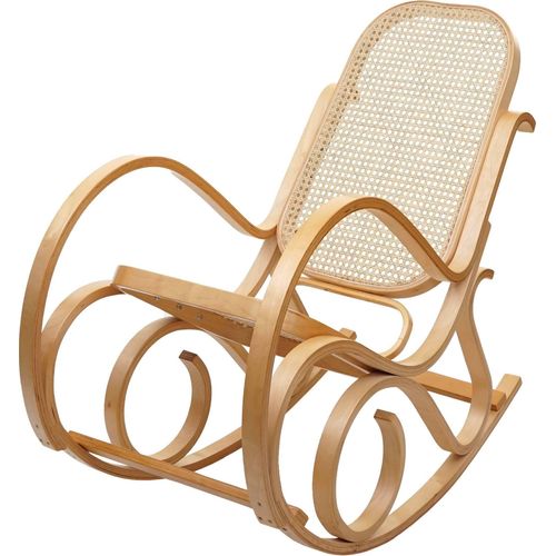 Schaukelstuhl M41, Schwingsessel Fernsehsessel, Massiv-Holz Rattan, - Eiche-Optik