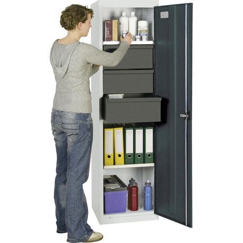 Stumpf Werkzeug- und Materialschrank Serie 3000 lichtgrau / anthrazitgrau + 3 Schubladen 200 mm + 3 Auszugsböden - 3005471