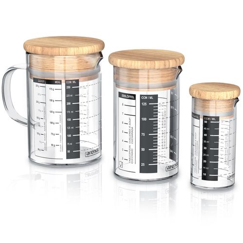 Arendo Messkrug Set 50, 125, 250 ml, Glas, luftdicht, mit Deckel