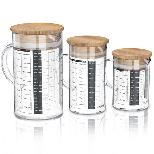 Arendo Messkrug Set 250, 500, 1000 ml, Glas, luftdicht, 3 teilig